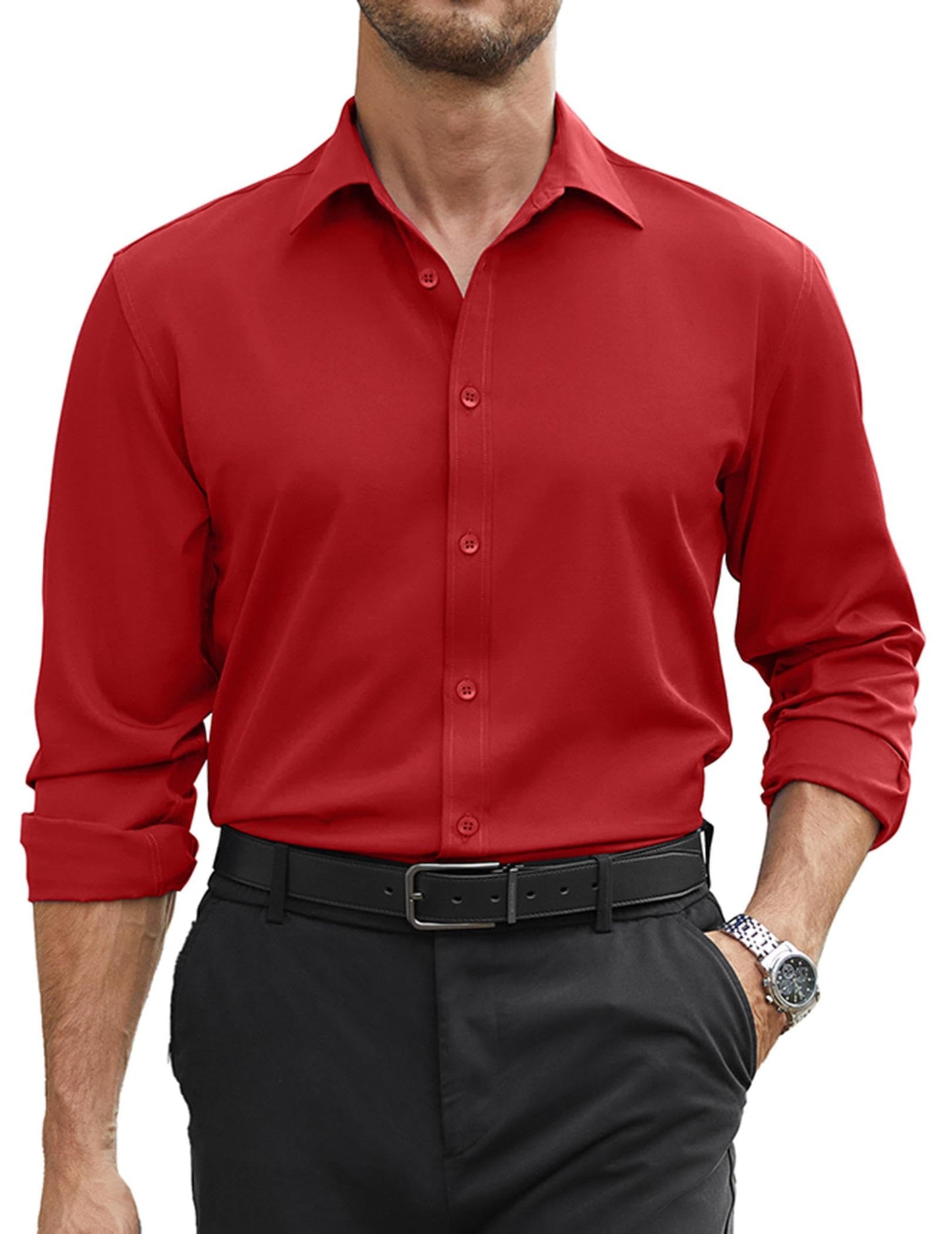 COOFANDY Mens Stretch Dress Shirts Long Sleeve Button Down Shirt Regular Fit Formal Business Wedding Shirts