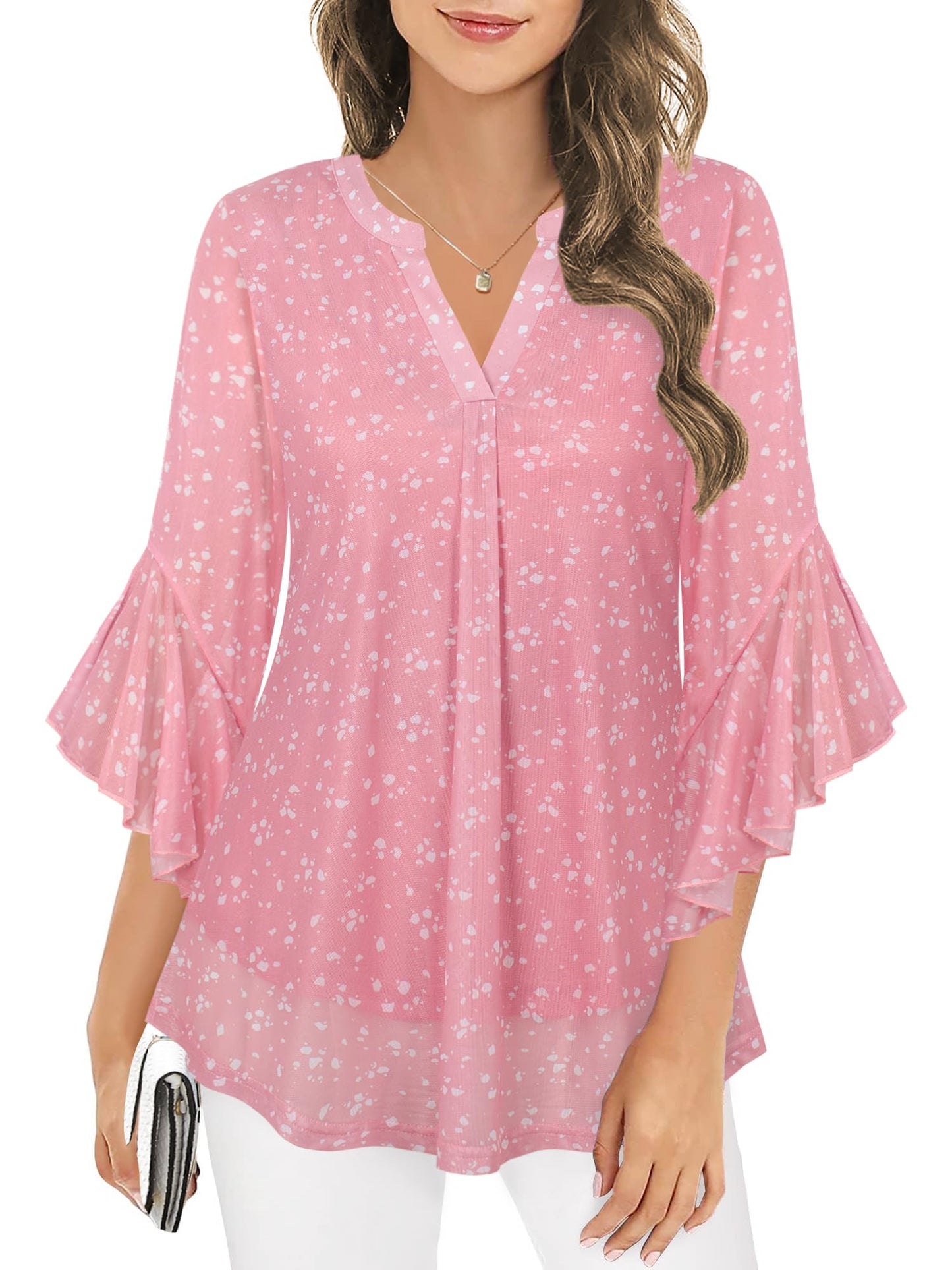 Ninedaily Womens Sparkly Tops 3/4 Sleeve Dressy Casual Sequin Blouses Double Layers Loose V Neck Shirt