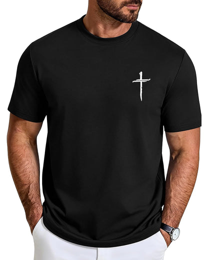 Aiyino Mens Cotton Christian Cross Graphic T Shirt Minimal Faith Casual Crew Neck Tee for Church
