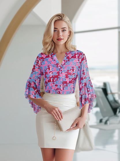 Ninedaily Womens Sparkly Tops 3/4 Sleeve Dressy Casual Sequin Blouses Double Layers Loose V Neck Shirt