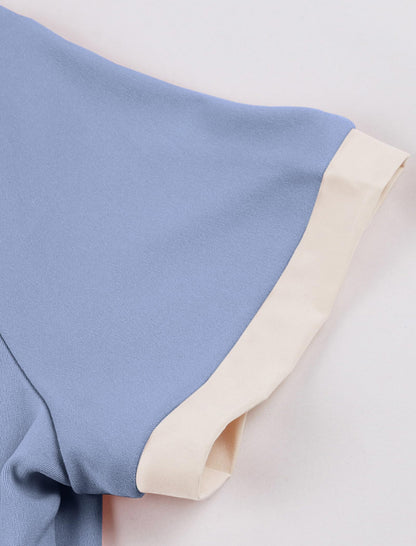 50s Style Dresses for Women Vintage Short Sleeve Tie Neck Swing Dress Midi Prom Dress with Belt