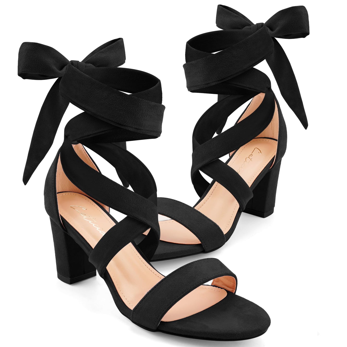 Leticia Strappy Heels for Women Chunky Heel Sexy Open Toe Lace Up Block Heels Comfortable High Heeled Sandals for Women Dressy Summer