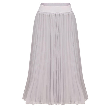 Womens Chiffon High Waist Skirt Pleated A-Line Swing Elastic Shirring Midi Length