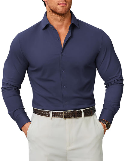 COOFANDY Mens Stretch Dress Shirts Muscle Fit Wrinkle Free Long Sleeve Button Down Shirt Business Casual Shirts
