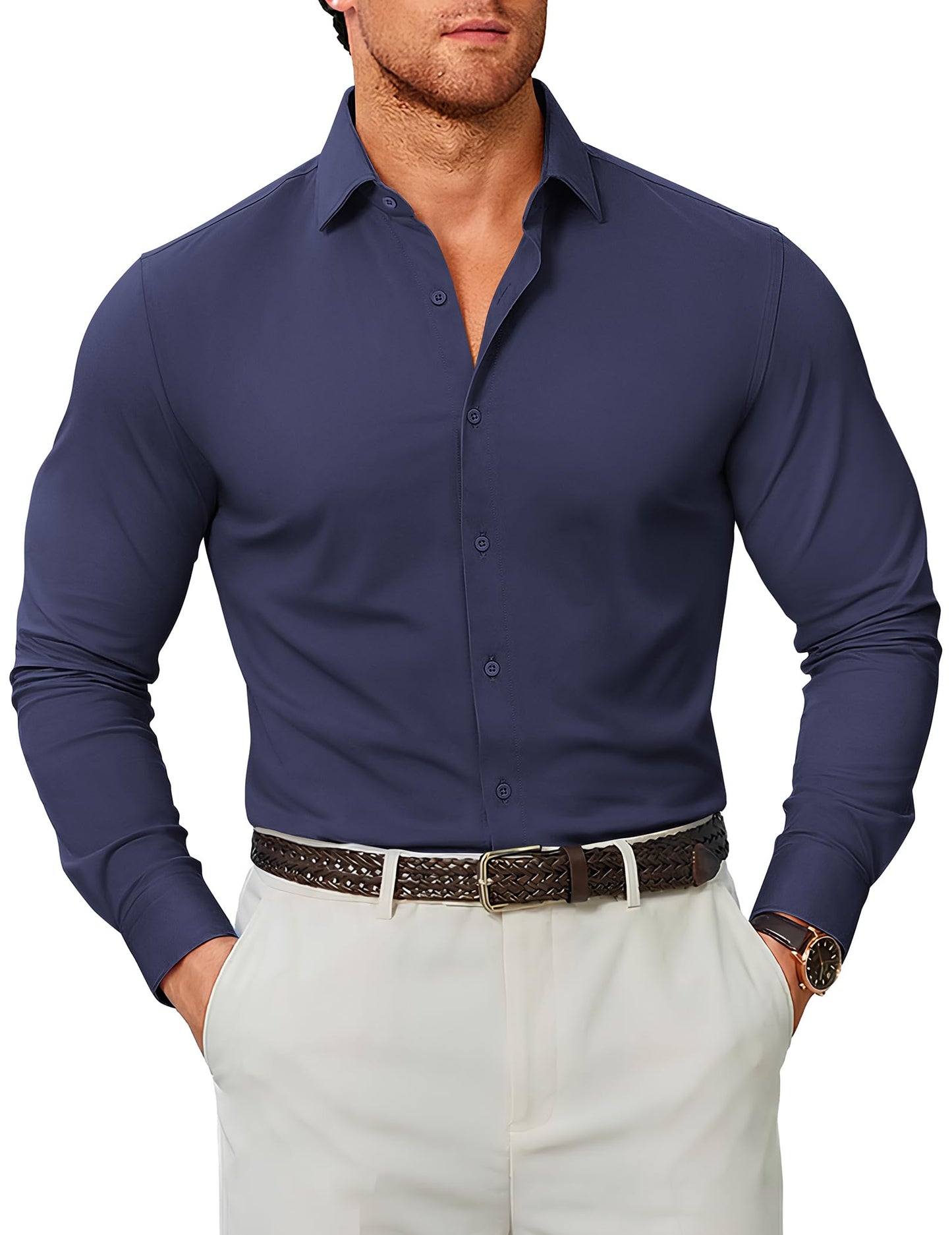 COOFANDY Mens Stretch Dress Shirts Muscle Fit Wrinkle Free Long Sleeve Button Down Shirt Business Casual Shirts