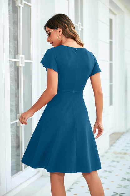 OWIN Womens 2026 Elegant Ruffle Sleeve Flared A Line Swing Casual Party Cocktail Dresses