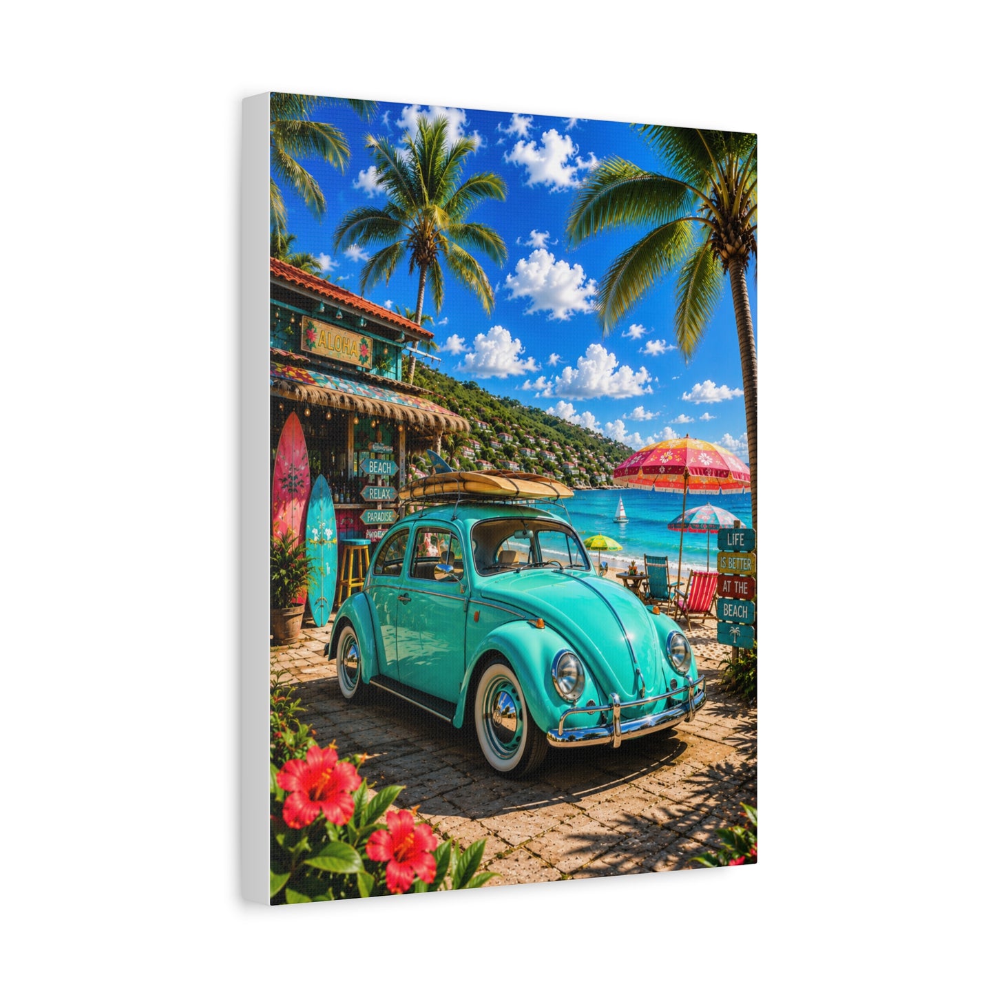 Beach Vintage VW Wall Art – Teal Beetle Canvas Print
