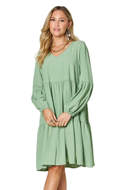 Garden Naked Women's Casual Dress Babydoll Tiered Dress with Pockets Long Sleeve Ruffle Hem Soft Cotton Blend Loose Fit