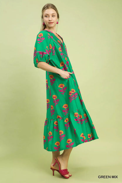 Umgee Floral Print Midi Dress