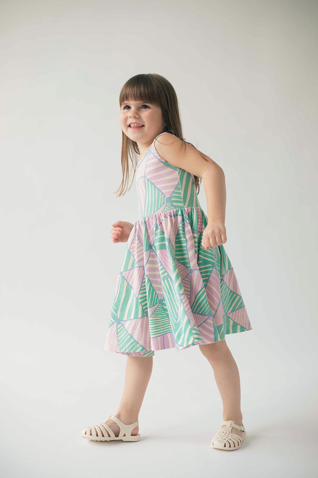 Sleeveless Twirl Dress in Triangles