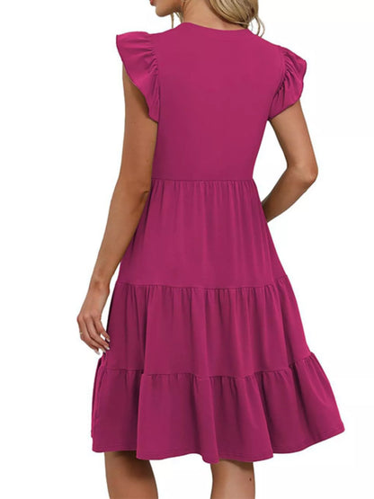 Ruffle Sleeve Tiered Midi Dress
