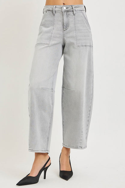 RISEN Slouchy Cropped Barrel Gray Denim Jeans