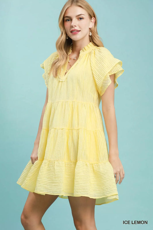 Umgee Tiered Ruffle Sleeve Textured Mini Dress