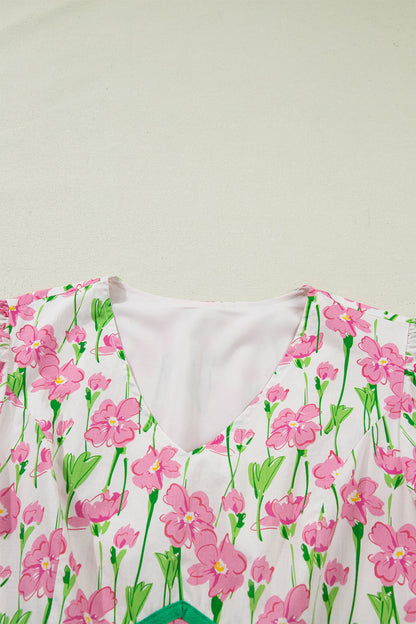 Floral V-Neck Short Sleeve Midi Dress