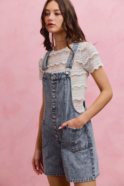 SO ME Denim Washed On Front With Adjustable Strap Romper
