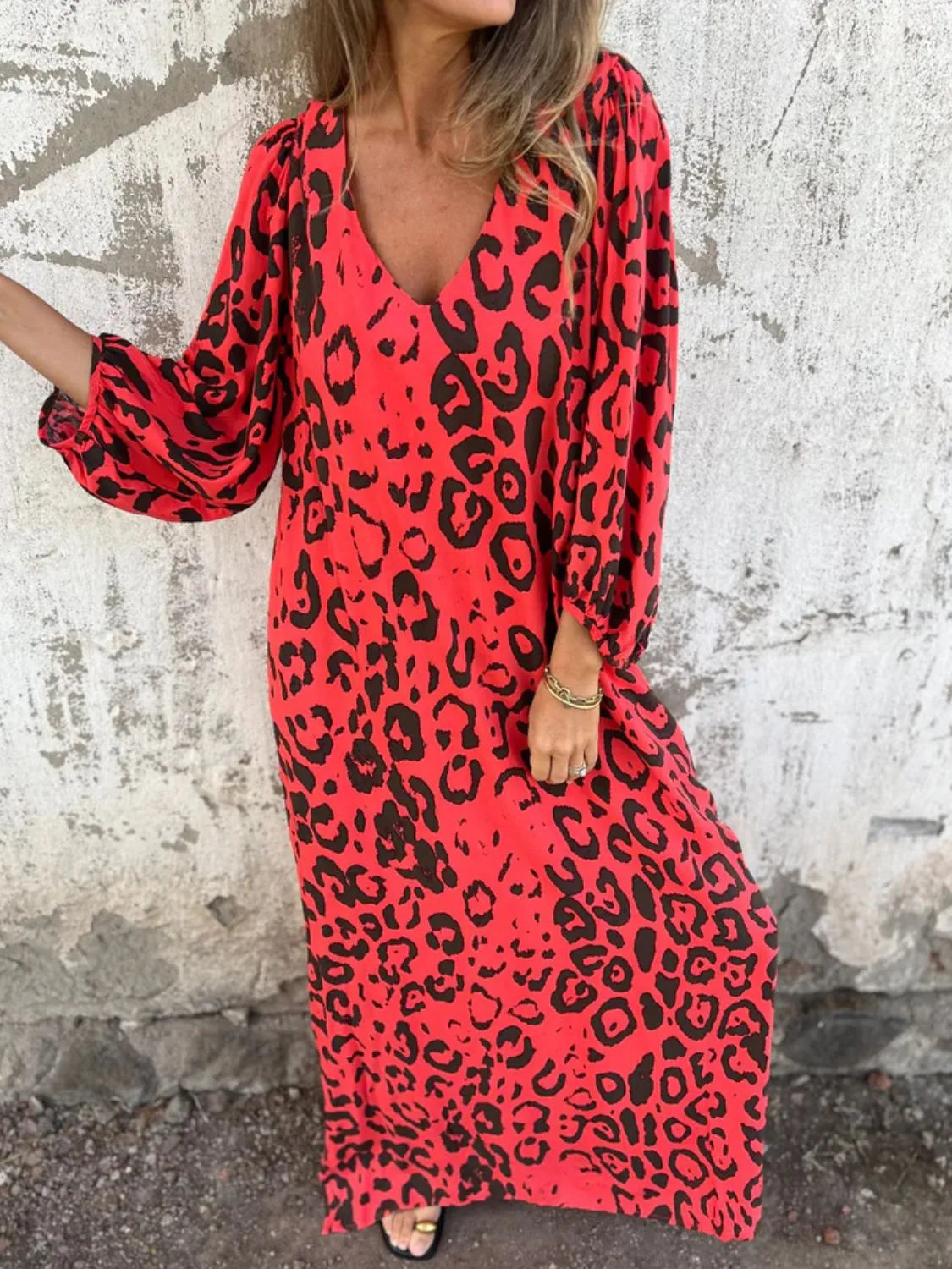 Printed V-Neck Dress with Pockets