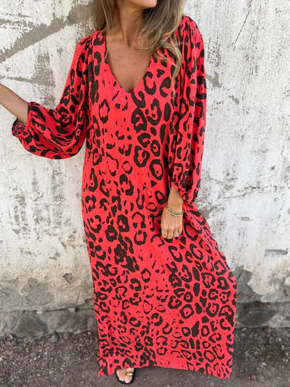 Printed V-Neck Dress with Pockets