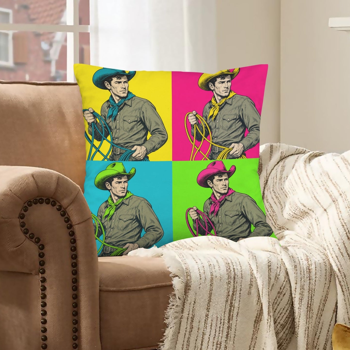 Baha Ranch The Last Roundup Calf Roper Velvety SOft Throw Pillow Cover Made in America