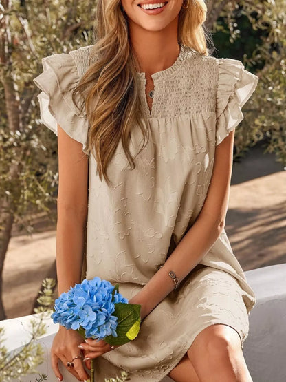 Floral Embossed Ruffle Sleeve Mini Dress