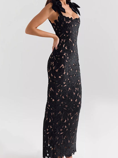 Slit Tie Shoulder Maxi Dress