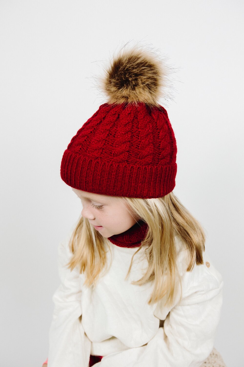Organic Cotton Kids Beanie & Scarf Set | Chunky Knit Pom Pom Winter Set