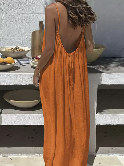Full Size Backless Scoop Neck Maxi Dress Plus Size
