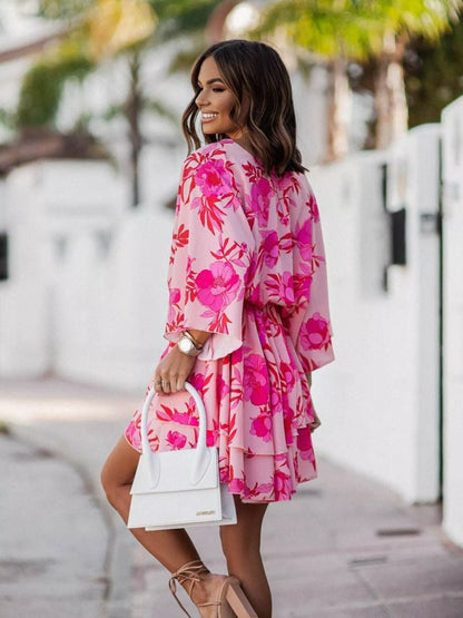 Layered Printed Surplice Mini Dress