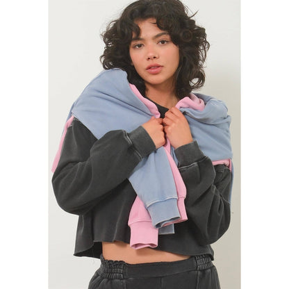 Cropped Crewneck Sweatshirt With Oversized Sleeves