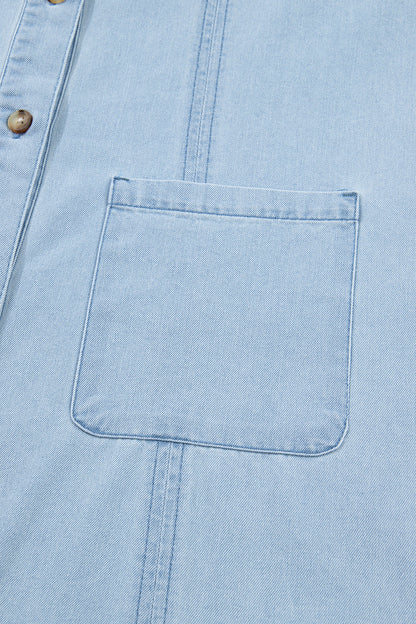 Denim Ruffle Edge Collared Dress w/ Pockets