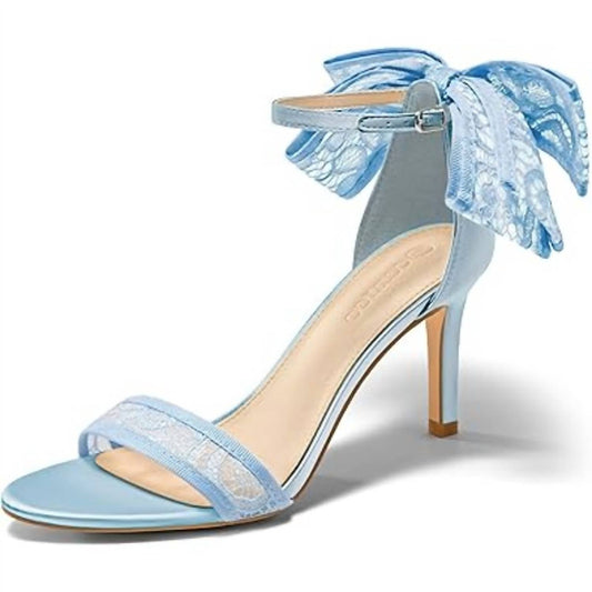 Women's Lace Bow 3.5" Heels Open Toe Ankle Strap Shoes