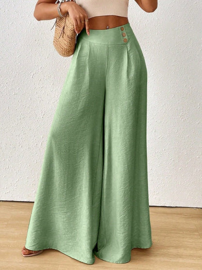 Stylish And Elegant Mid-rise Wide-leg Pants With A Flared Hem (see size guide under more details)
