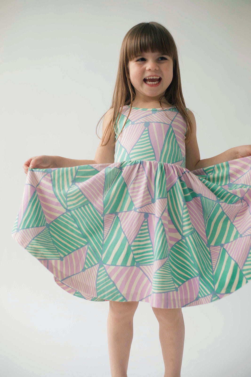 Sleeveless Twirl Dress in Triangles