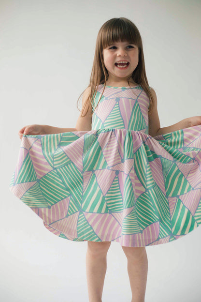 Sleeveless Twirl Dress in Triangles