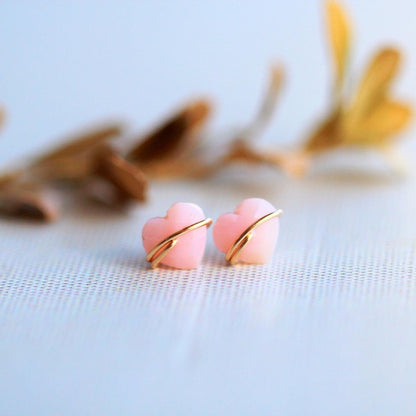 Heart Studs - Pink Opal