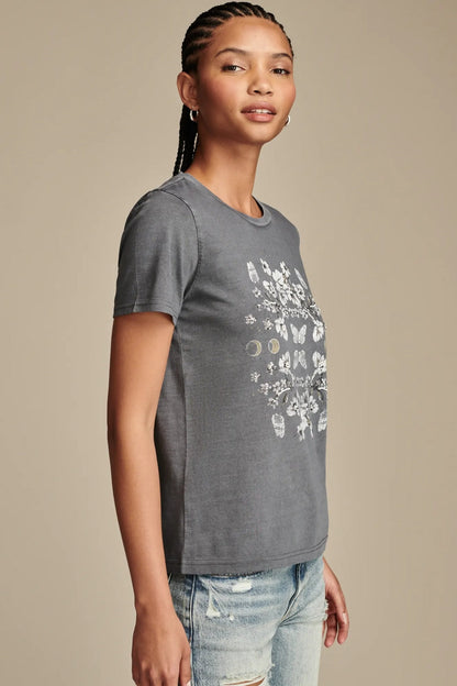 [7W86893-491] WOMENS LUCKY BRAND MIRROR FLORAL CLASSIC CREW - DRESS BLUES