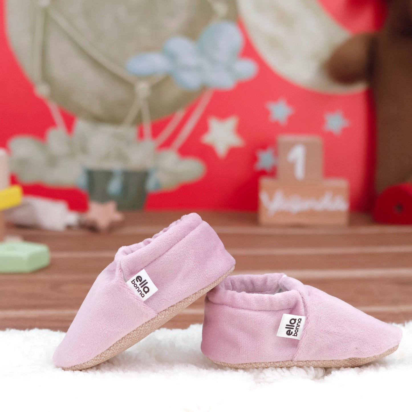 Organic Cotton Velvet Home Nursery Moccasin Shoes, Pink