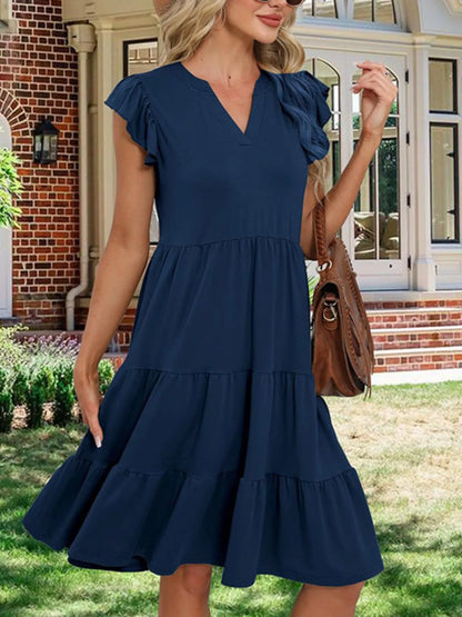 Ruffle Sleeve Tiered Midi Dress