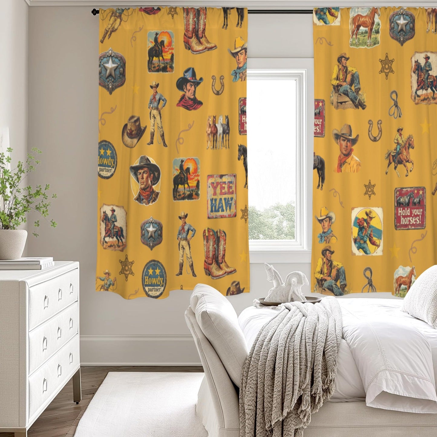 Baha Ranch Vintage Cowboy Collage Western Curtains 52" x 63" Made in America