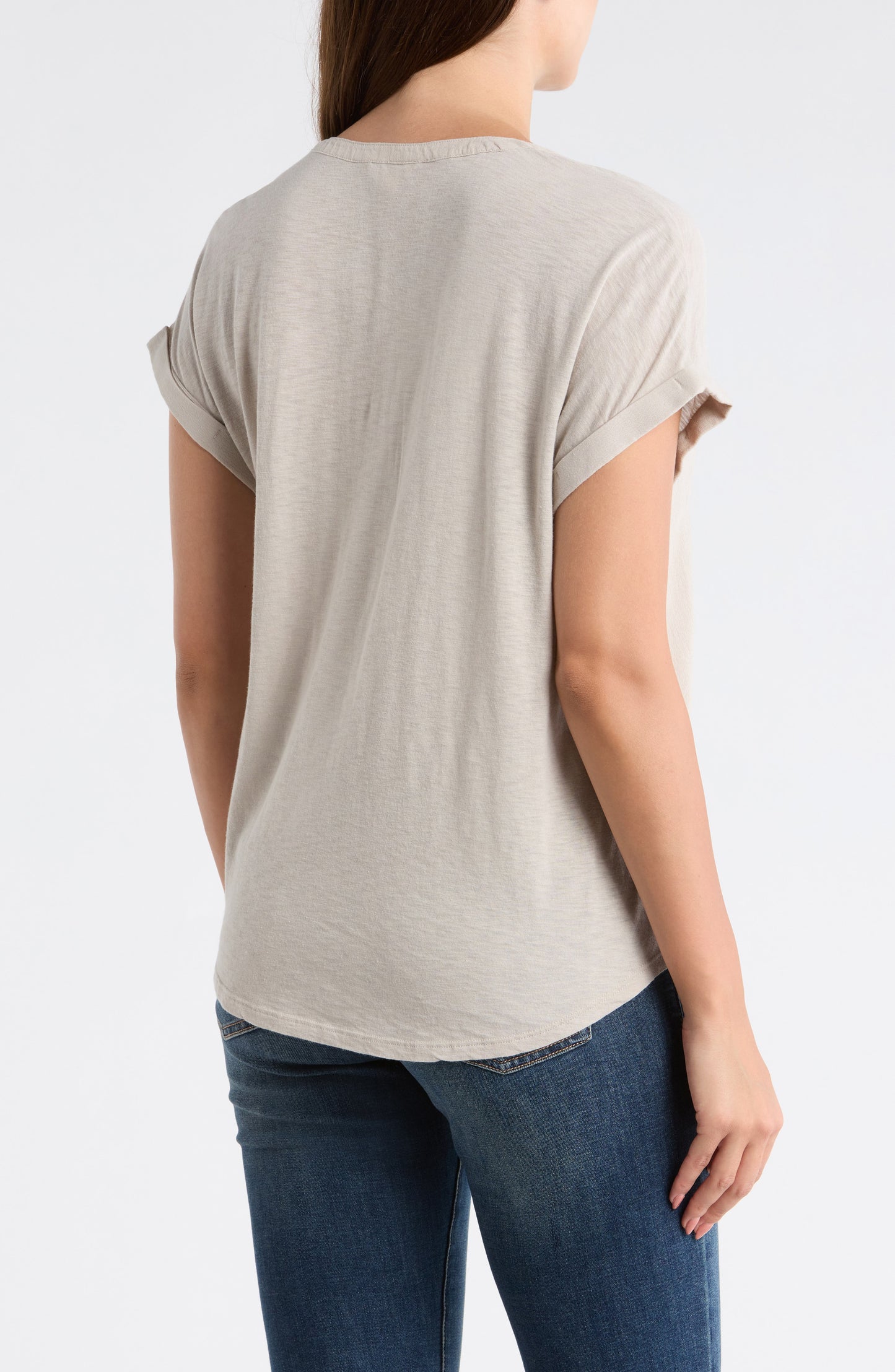 [7WD61511-290] WOMENS LUCKY BRAND MIXED MEDIA HENLEY - DOVE