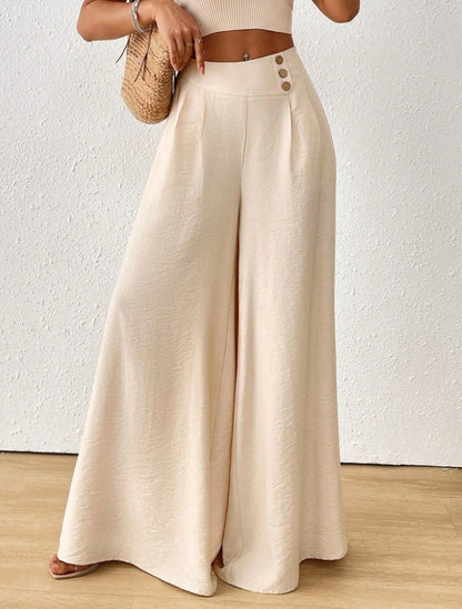 Stylish And Elegant Mid-rise Wide-leg Pants With A Flared Hem (see size guide under more details)