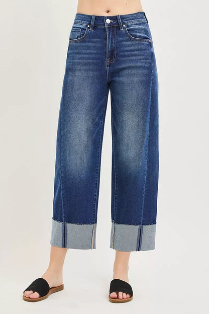 RISEN Slouchy Crop Barrel Cuffed Jeans