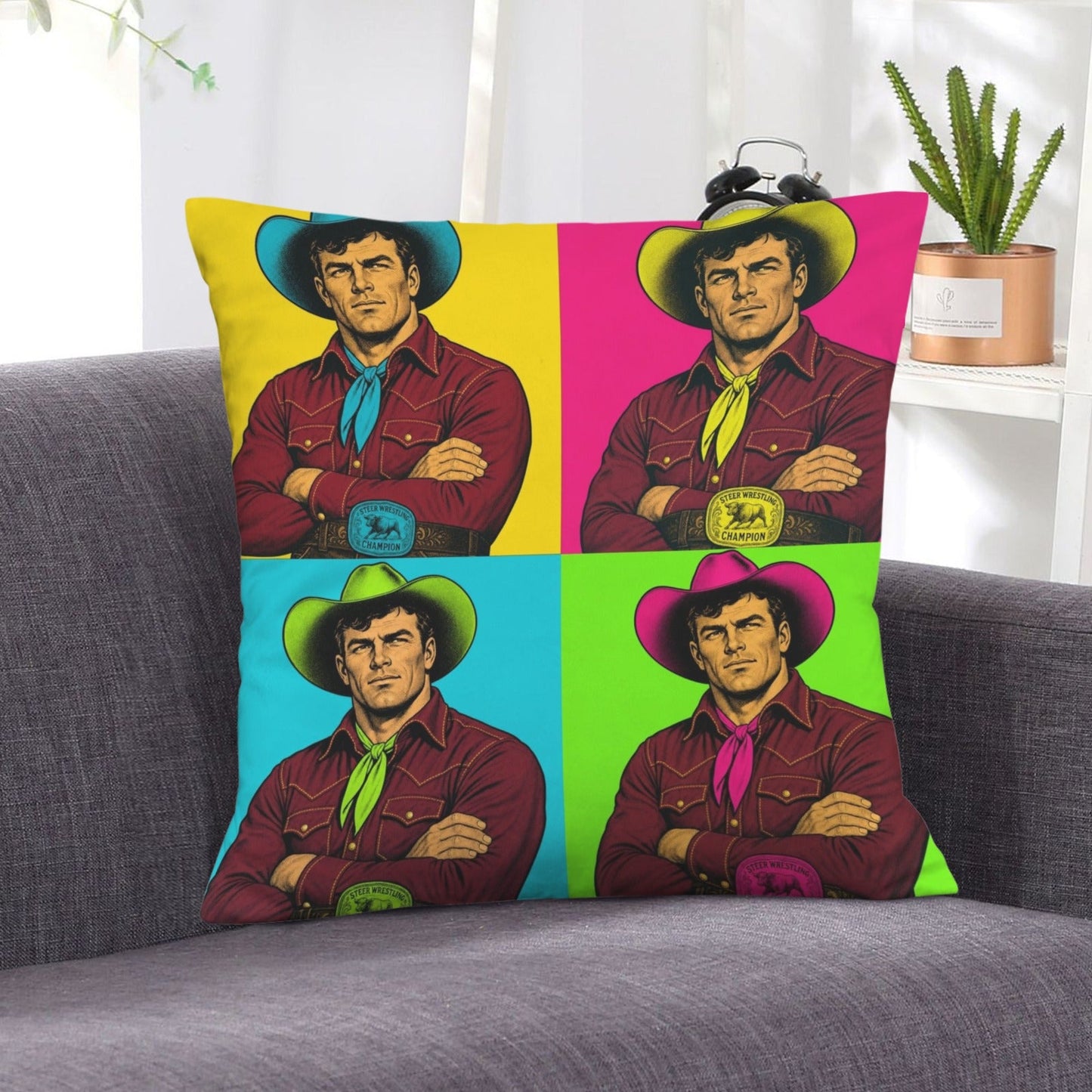 Baha Ranch The Last Roundup Steer Wrestler Collage Velvety Soft Throw Pillow Cover Made in America