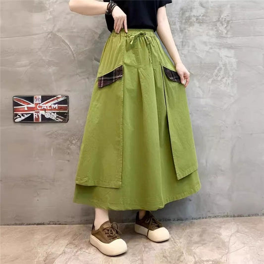 Solid Color Elastic Waist Tie Half Skirt