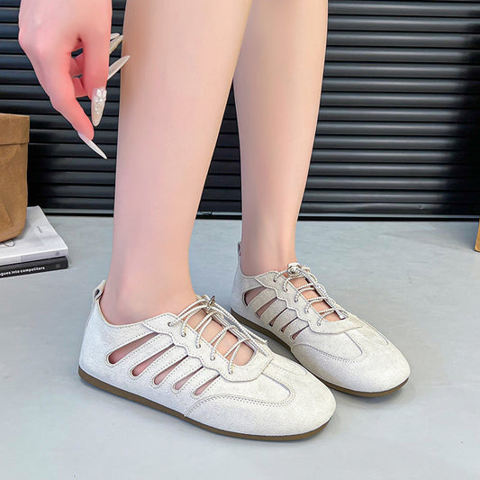 Women's French Hollow Mary Jane Flats – Lace-Up Hidden Platform