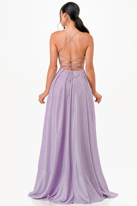 Back lace up glitter gown