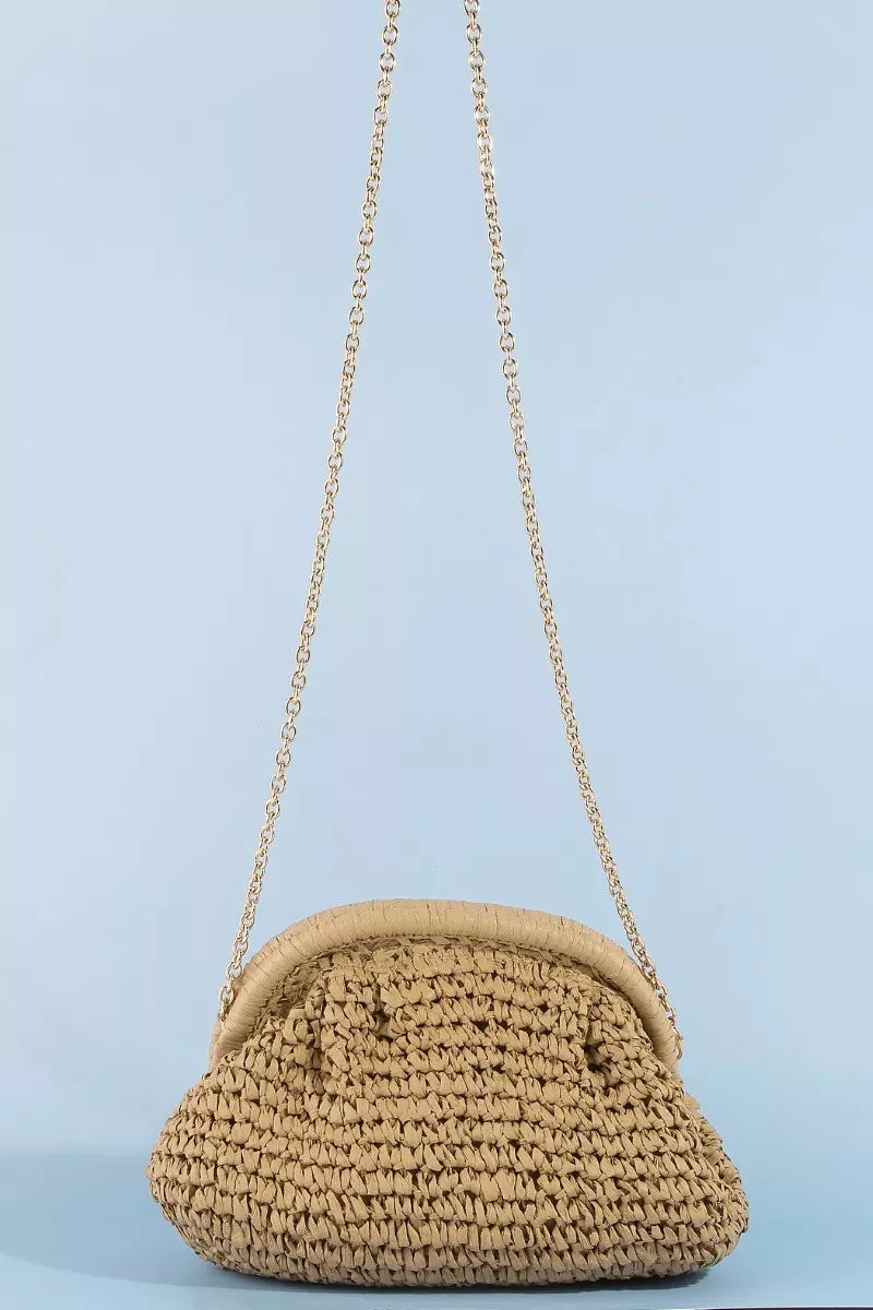 Fame Woven Raffia Frame Shoulder Bag