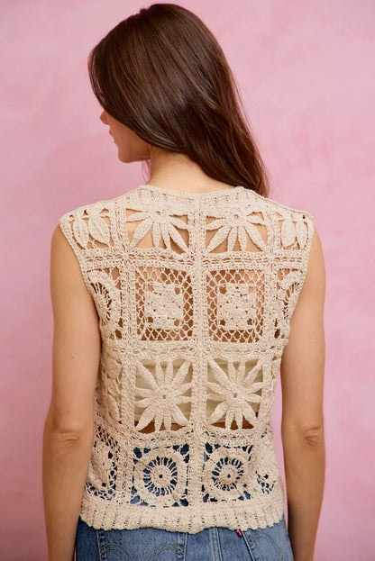 SO ME Summer Crochet Patterned Sleeveless Vest Top