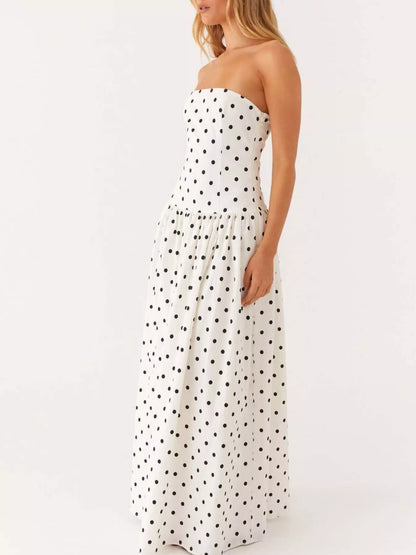 Ruched Printed Tube Maxi Dress