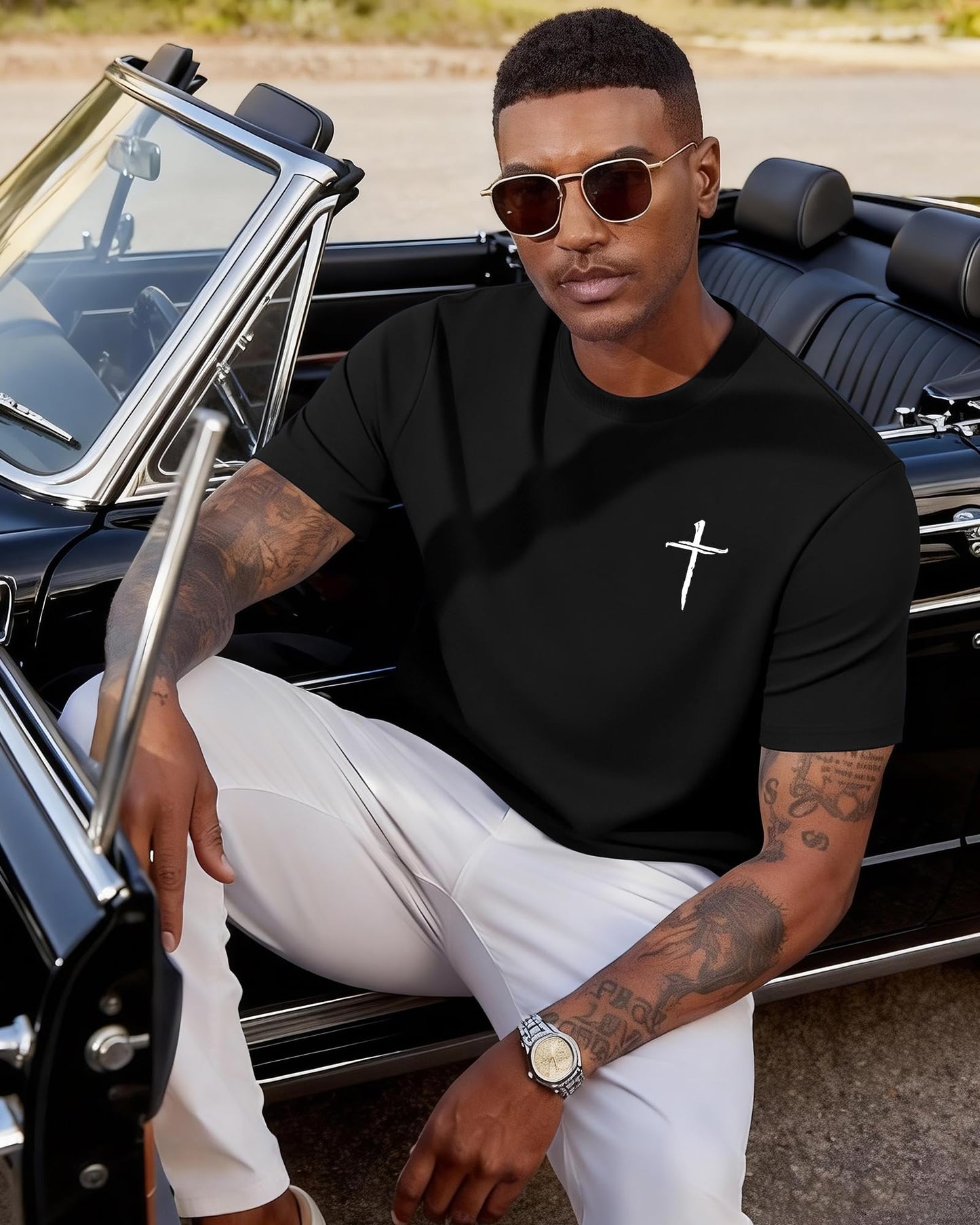 Aiyino Mens Cotton Christian Cross Graphic T Shirt Minimal Faith Casual Crew Neck Tee for Church
