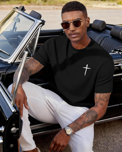 Aiyino Mens Cotton Christian Cross Graphic T Shirt Minimal Faith Casual Crew Neck Tee for Church